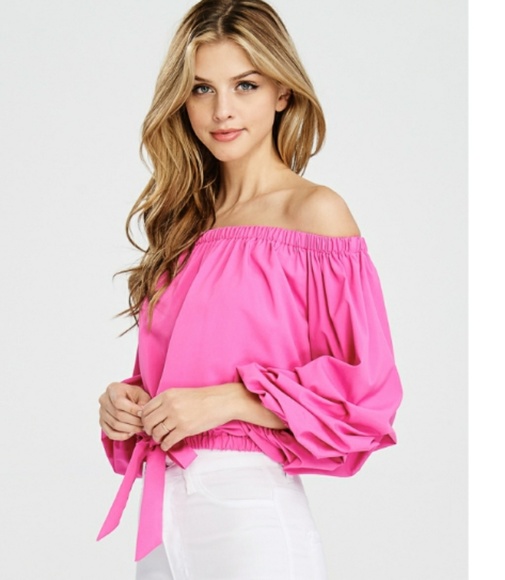 Pink OffShoulder Bubble Sleeve Top - Picture 3 of 8